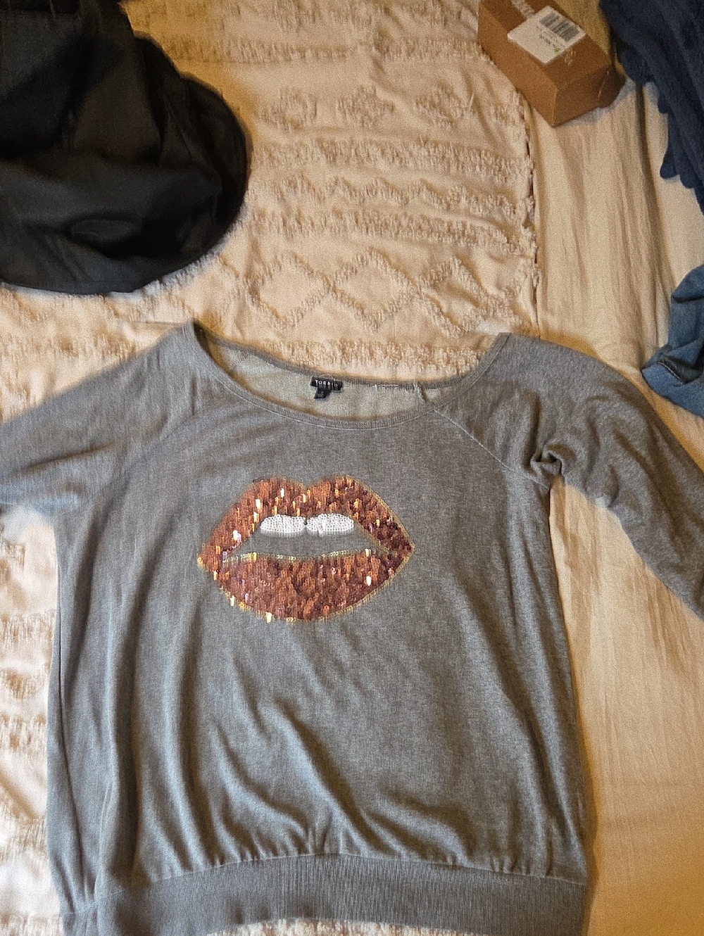 torrid Gray Knit Top with Black Label Off The Shoulder BREAST CANCER AWARENESS